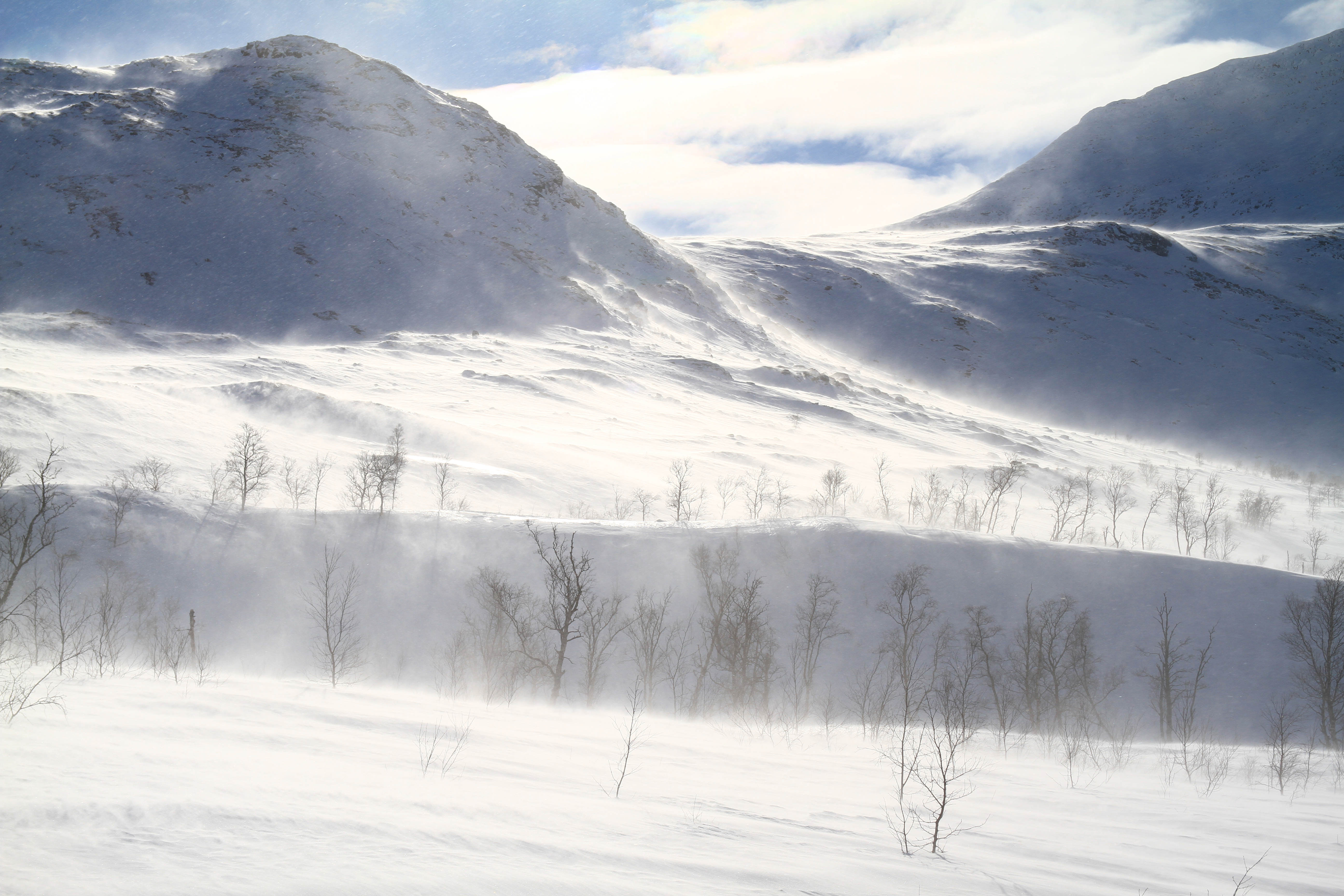 Sterk sør-østlig vind i Skaitidalen