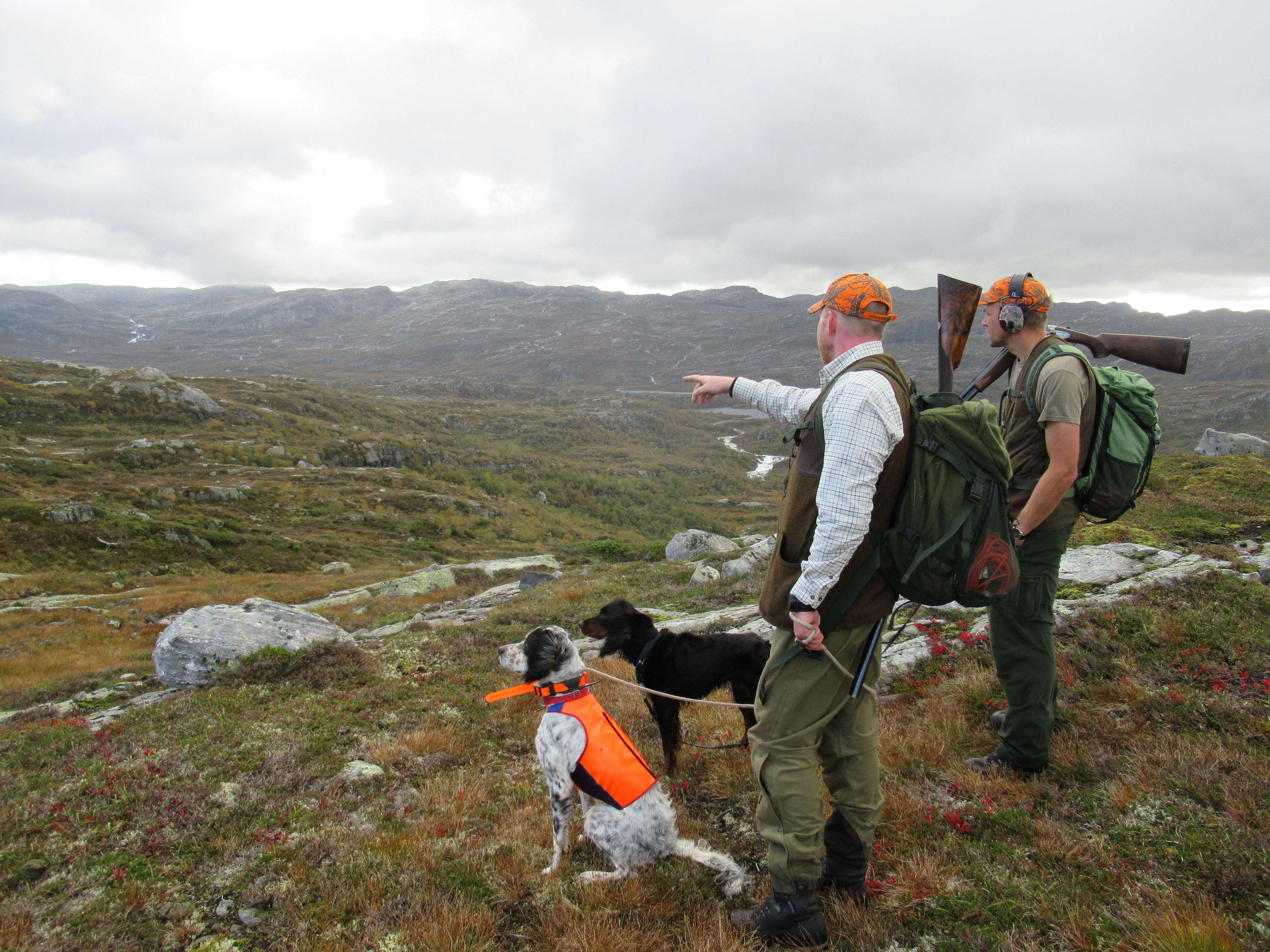 Jegere og hund i Holmevasshei, Njardarheim